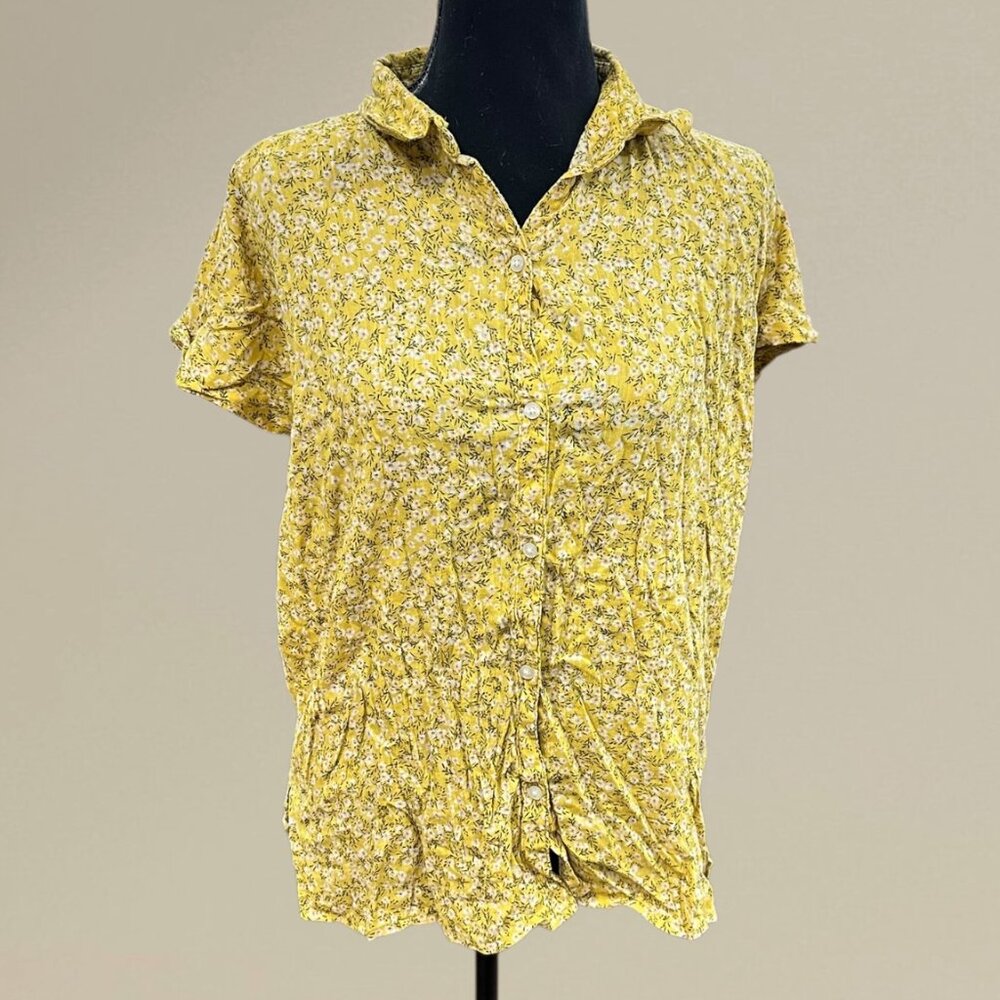 Yellow Floral Button-Up Blouse